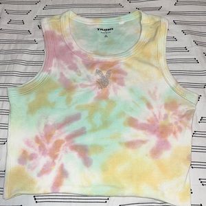 PLAYBOY Rhinestone Tie Dye Crop Tank Top